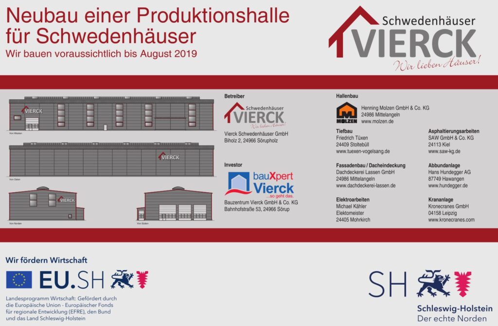 Bauschild zum Bau unserer neuen Produktionshalle in Sörupholz